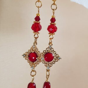 Náušnice zlato-červené visiace